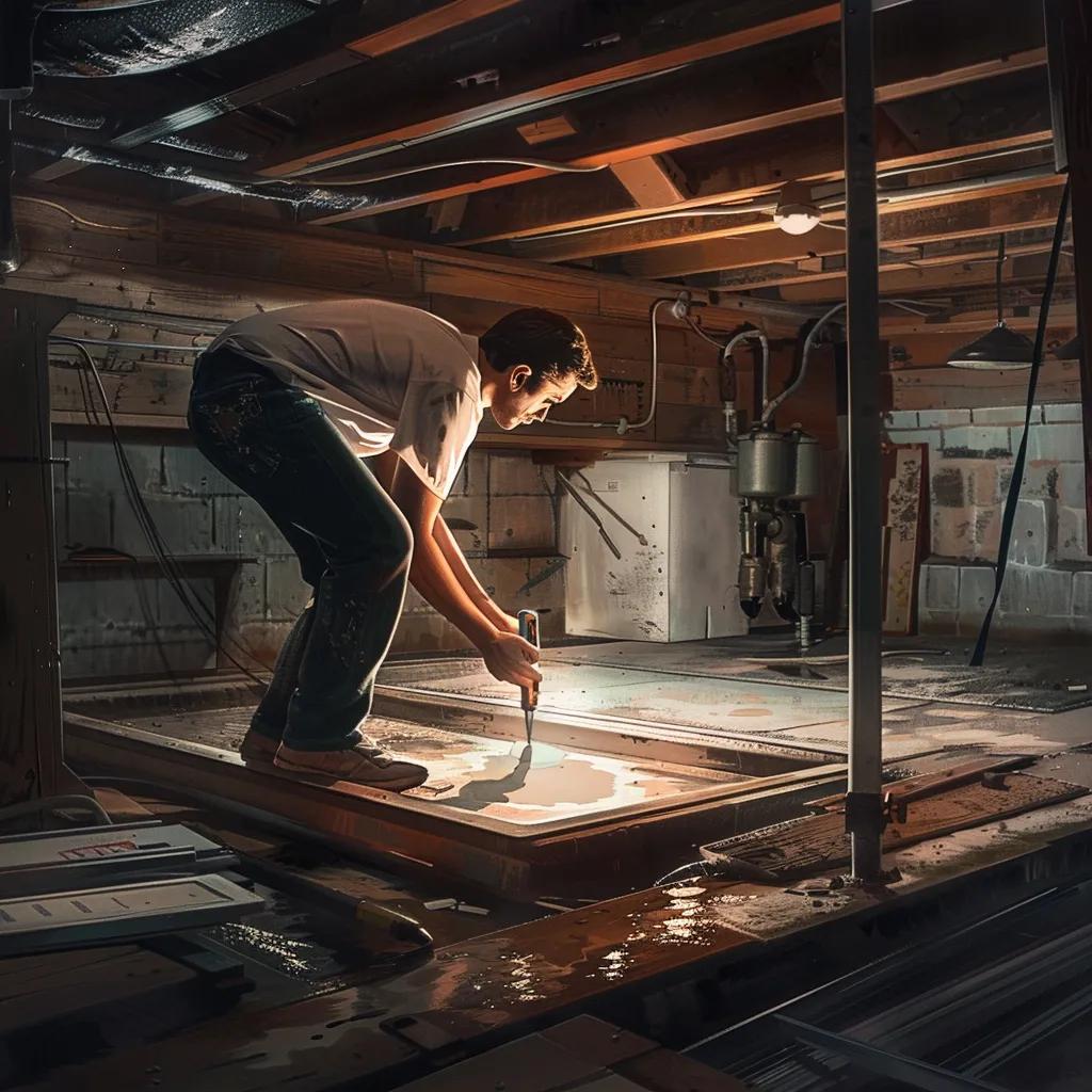 Professional contractor inspecting a basement for waterproofing solutions