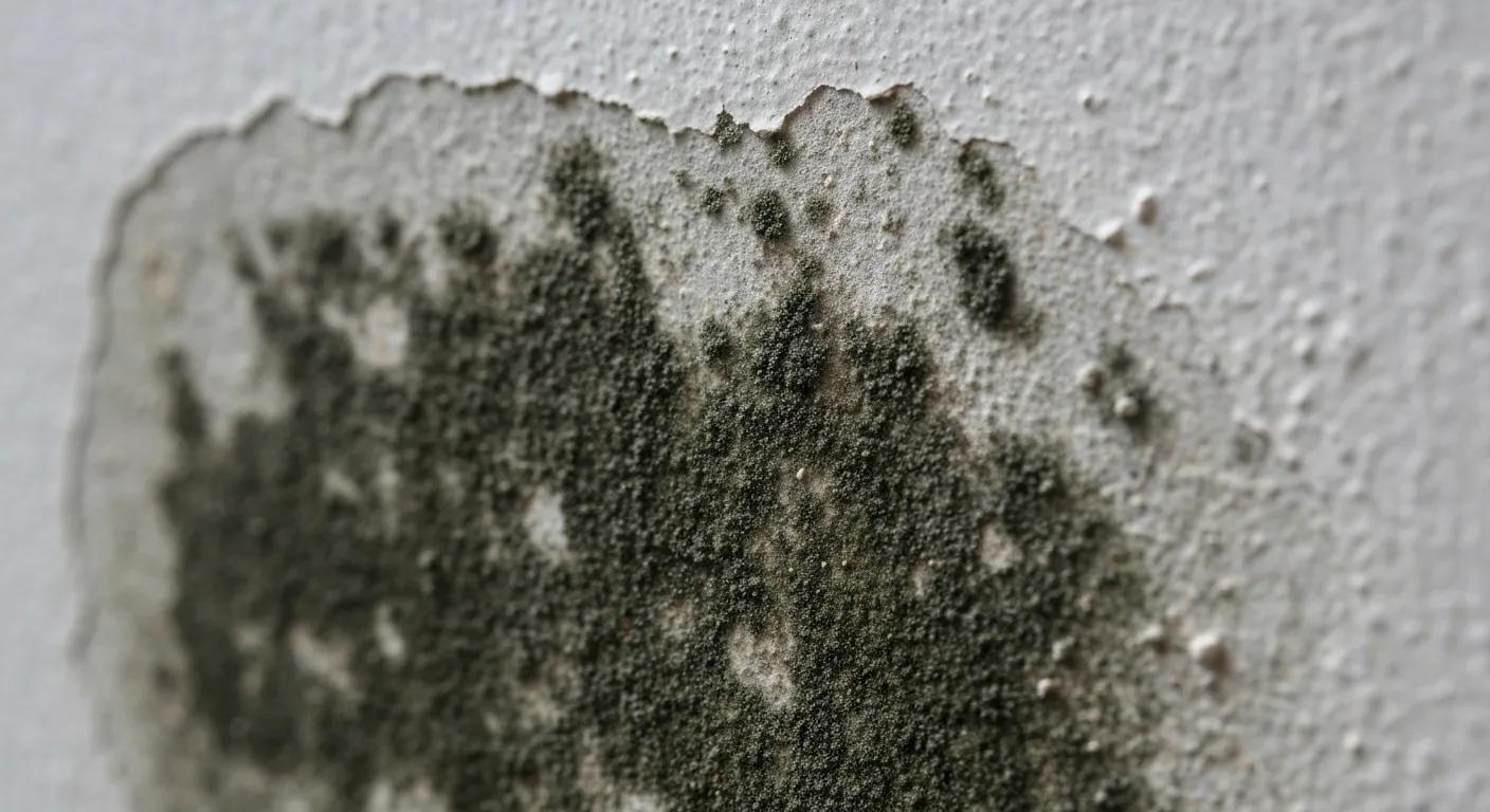 Close-up of damp patch and mold growth indicating early signs of water damage